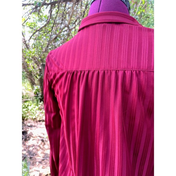 Vintage 1970s Womens Button Blouse Burgundy Red Striped - Picture 5 of 12